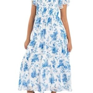NWT Rare Editions Blue Floral Dress Girls Size 6/6X